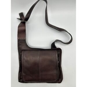 Piel Leather Bag Brown Unisex Slim Line Flap Over Crossbody Bag EUC‎